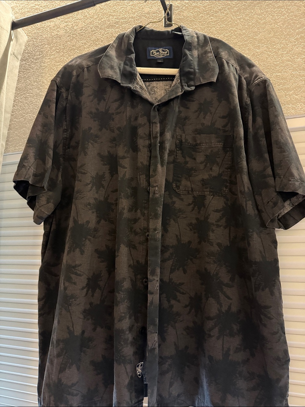 Nat Nast Black and Charcoal Palm-Print Short-Sleeve Button-Down Shirt
